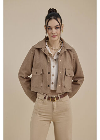 Çıtçıtlı Melanjlı Kısa Kaşe Mont