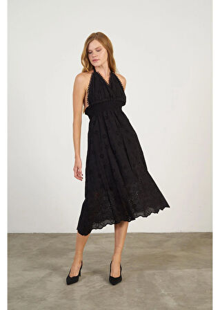 Beli Gipeli Askılı Brode Elbise