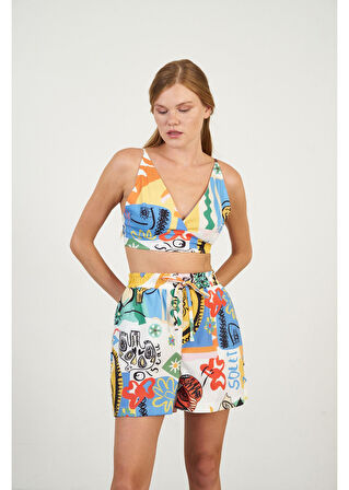 Askılı Güneş Baskılı Poplin Büstiyer