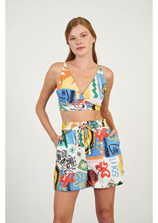 Askılı Güneş Baskılı Poplin Büstiyer