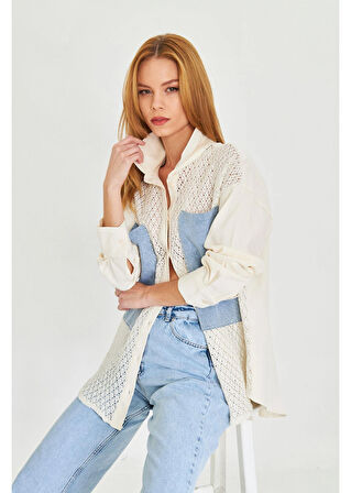 Cep Detaylı Dantelli Gabardin Gömlek 