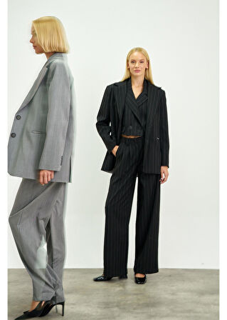 Fleto Cepli Çizgili Poliviskon Ceket