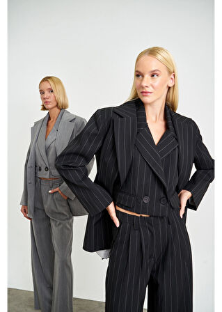 Fleto Cepli Çizgili Poliviskon Ceket