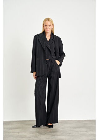 Fleto Cepli Çizgili Poliviskon Ceket