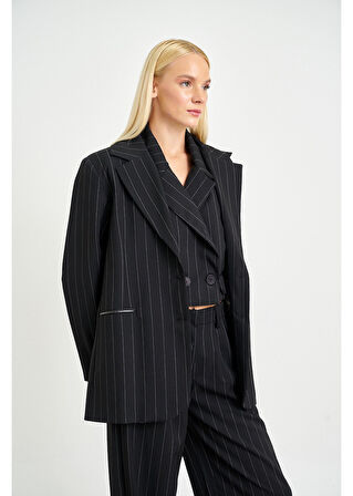 Fleto Cepli Çizgili Poliviskon Ceket