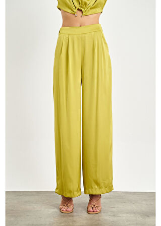 Pile Detaylı Saten Pantolon 