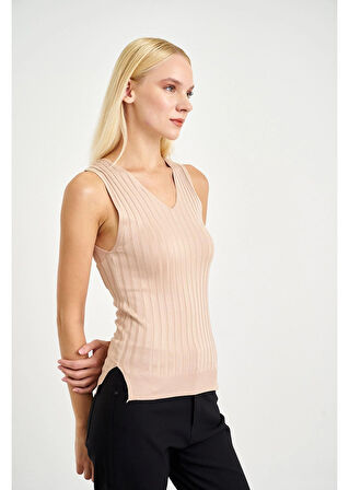 Sıfır Kol Çizgili Bluz