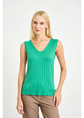 Sıfır Kol Çizgili Bluz