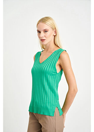 Sıfır Kol Çizgili Bluz