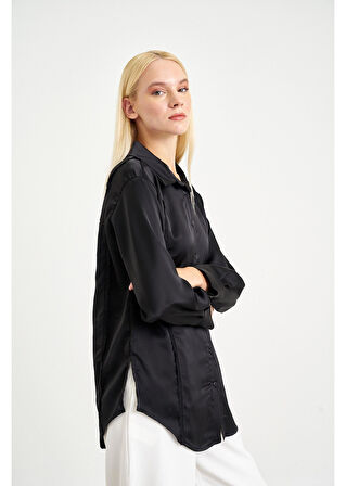 Dantel Detaylı Saten Gömlek 