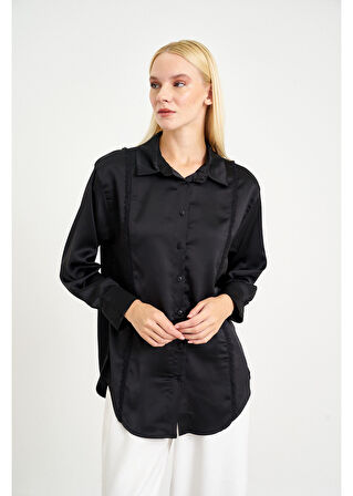 Dantel Detaylı Saten Gömlek 