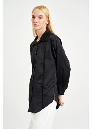 Dantel Detaylı Saten Gömlek 