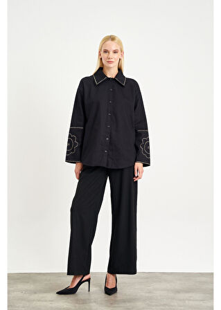 Trok Taş Detaylı Gabardin Gömlek 