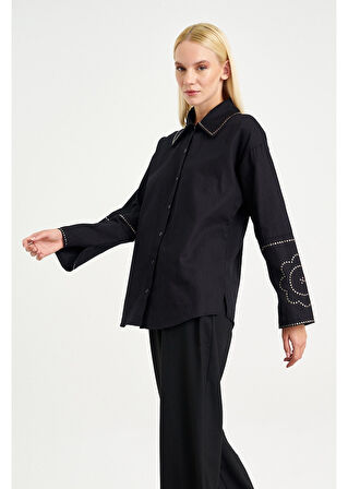 Trok Taş Detaylı Gabardin Gömlek 