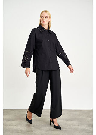 Trok Taş Detaylı Gabardin Gömlek 