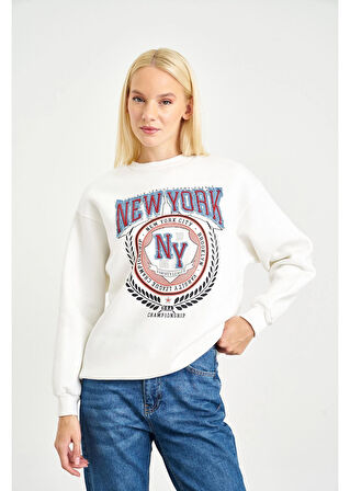 New York Kot Nakışlı Sweatshirt