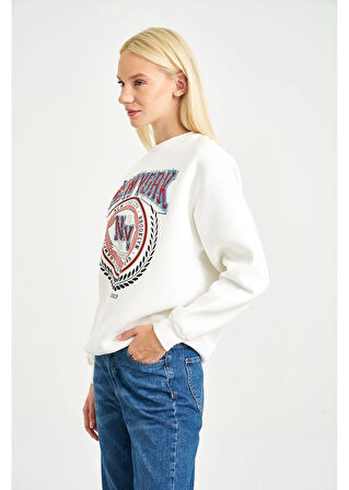New York Kot Nakışlı Sweatshirt