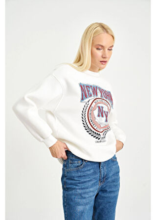 New York Kot Nakışlı Sweatshirt