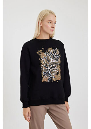 Etnik Desenli Pullu Sweatshirt