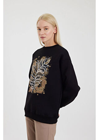 Etnik Desenli Pullu Sweatshirt