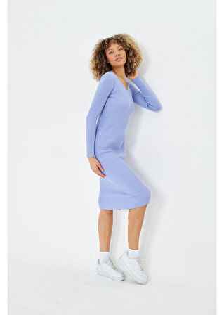 V Yaka Triko Bodycon Elbise 