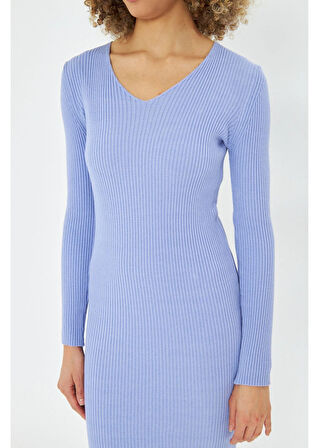 V Yaka Triko Bodycon Elbise 