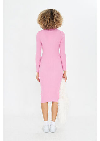 Yarım Balıkçı Uzun Triko Bodycon Elbise 