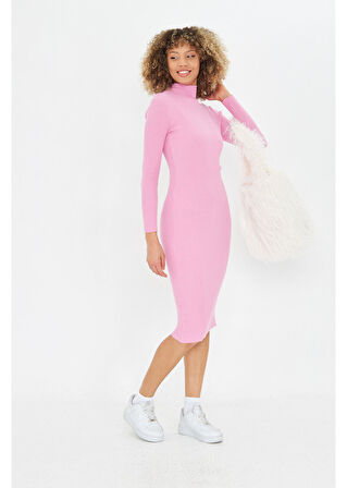 Yarım Balıkçı Uzun Triko Bodycon Elbise 