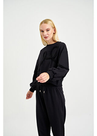 Örgü İşlemeli Üç İplik Sweatshirt