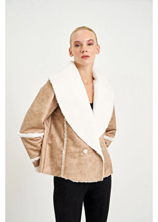 Peluşlu Kısa Deri Mont