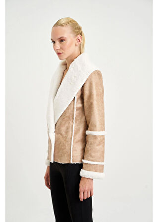 Peluşlu Kısa Deri Mont