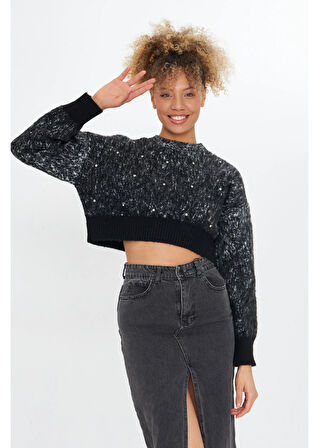 Peluş Dokulu Crop Kazak 