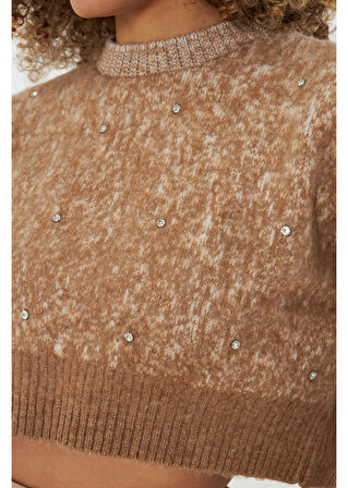Peluş Dokulu Crop Kazak 