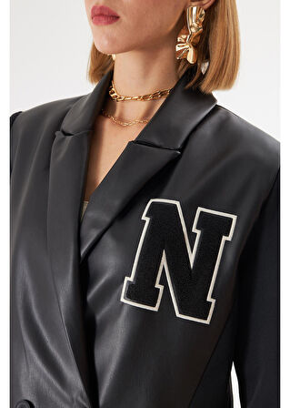 Kolları Şeritli Deri Garnili Atlas Ceket 