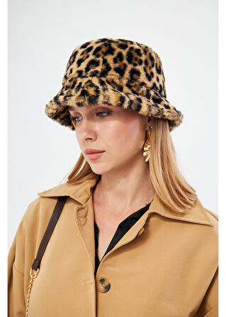 Leopar Peluş Bucket Şapka 