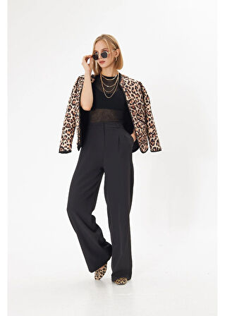 Leopar Desenli Kapitone Ceket 