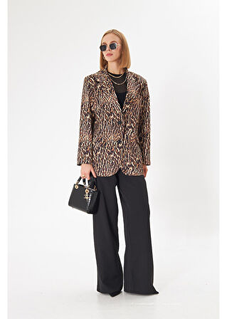 Leopar Desen Blazer Ceket 