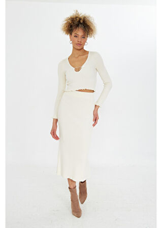 Yırtmaçlı Uzun Örgü Etek 