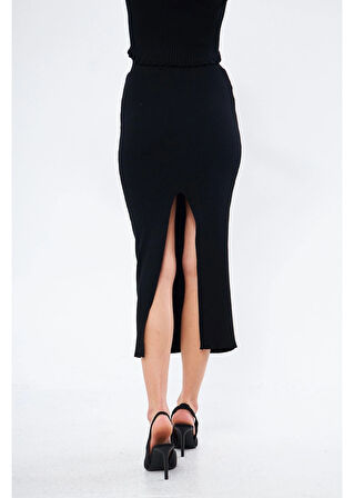 Yırtmaçlı Uzun Örgü Etek 