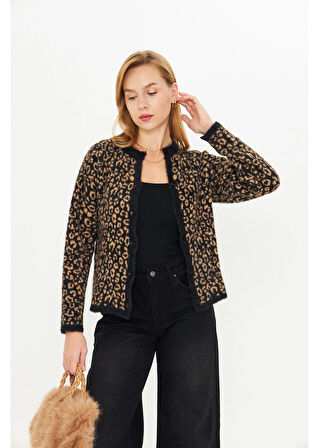 Leopar Desenli Triko Hırka 