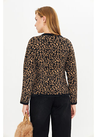 Leopar Desenli Triko Hırka 