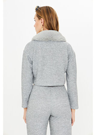 Kürklü Triko Crop Ceket 