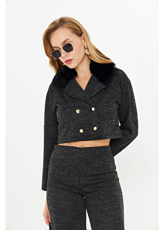 Kürklü Triko Crop Ceket 