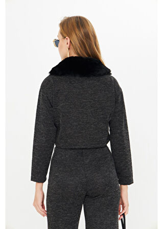 Kürklü Triko Crop Ceket 