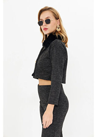 Kürklü Triko Crop Ceket 