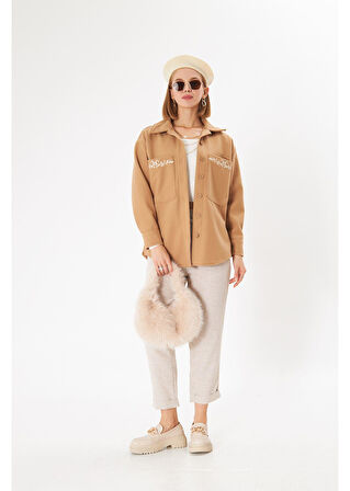 Kalpli Nakışlı Kaşe Gömlek 