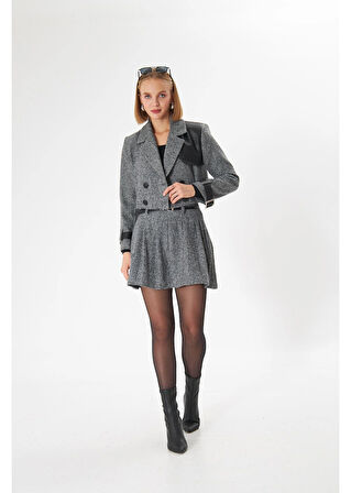 Pileli Balıksırtı Desenli Etek 