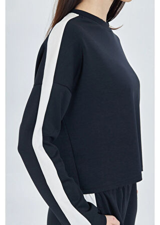 Şeritli Scuba Modal Crop Sweatshirt 