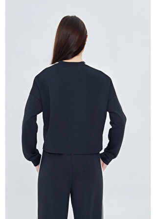 Şeritli Scuba Modal Crop Sweatshirt 