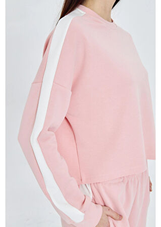 Şeritli Scuba Modal Crop Sweatshirt 